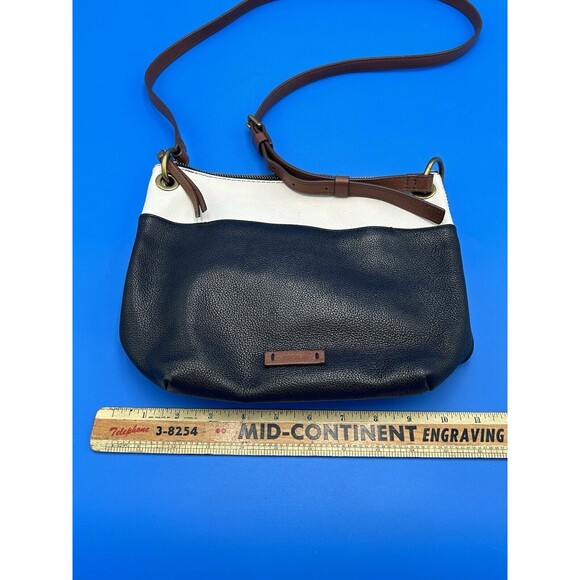 Fossil Leather Crossbody Shoulder Bag Purse Black White Brown Colorblock Boho - Picture 4 of 7